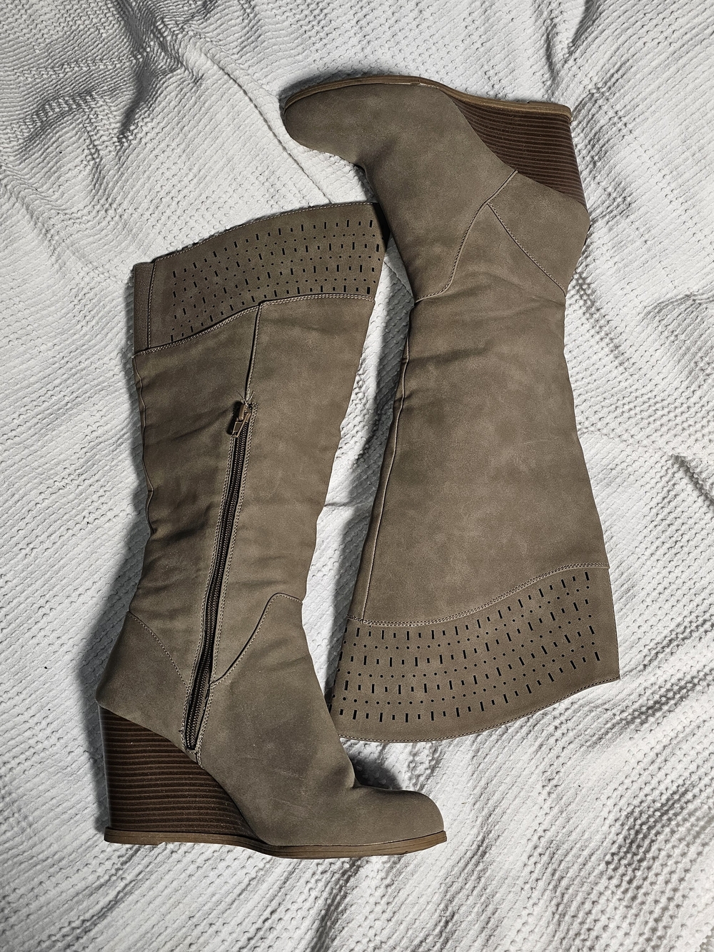Jasmine Taupe Knee-High Wedge Boots - Picture 6 of 15